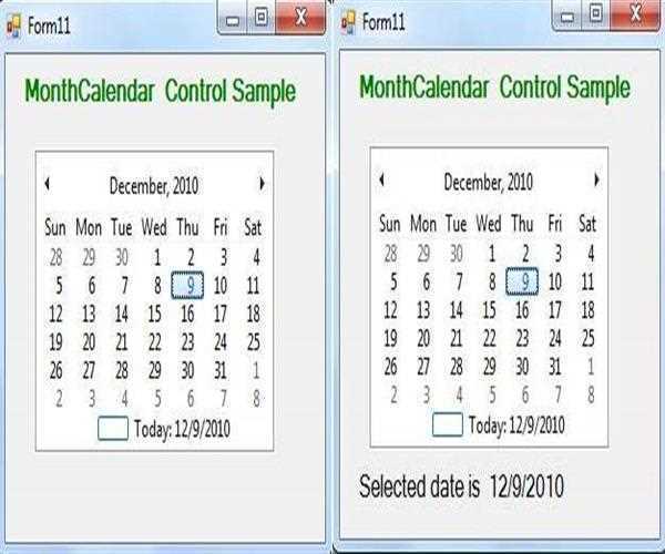 MonthCalendar Control in MindStick