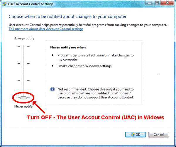 Turn User Account Control (UAC) on or off in windows OS