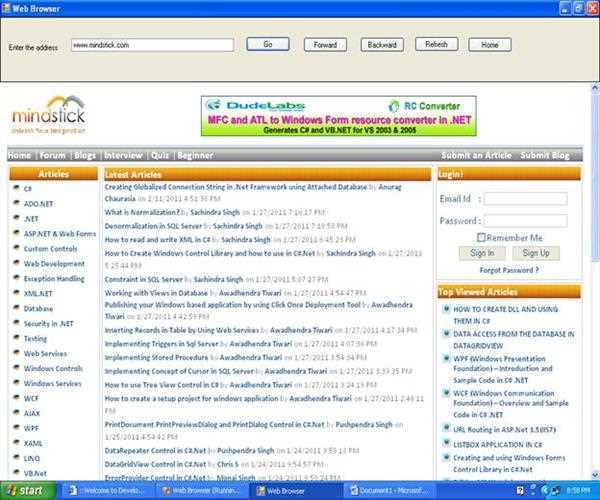 Creating Web Browser Application in Windows Forms - MindStick